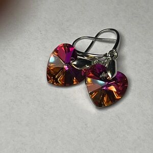 S925 Silver Swarovski Amber/Purple Heart-Shaped Multicolor Hook Earrings